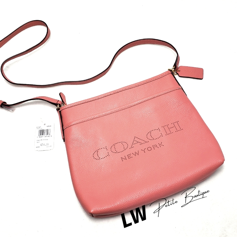 Coach Bright Coral Perforated Leather File Bag